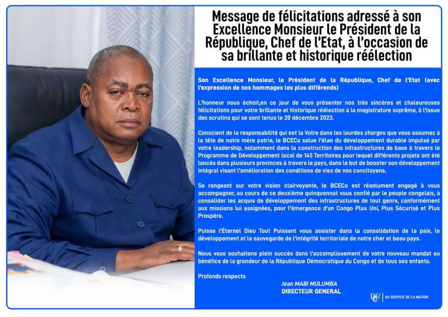 Message de félicitations adressé à son Excellence Monsieur le Président de la République, Chef de l'État, à l'occasion de sa brillante et historique réélection